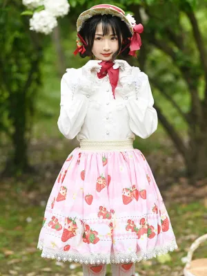 Sweet Lolita Overskirt Lace Pink Fruit Pattern Lolita Skirts