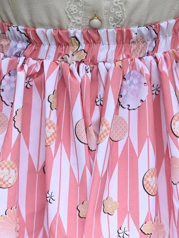 Sweet Lolita SK Overskirt Floral Print Pink Lace Tea Party Daily Casual Lolita Skirts