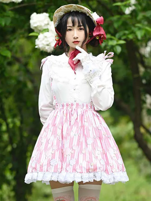 Sweet Lolita SK Overskirt Floral Print Pink Lace Tea Party Daily Casual Lolita Skirts