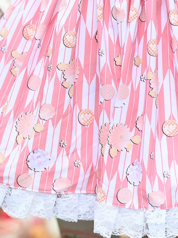 Sweet Lolita SK Overskirt Floral Print Pink Lace Tea Party Daily Casual Lolita Skirts