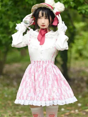Sweet Lolita SK Overskirt Floral Print Pink Lace Tea Party Daily Casual Lolita Skirts