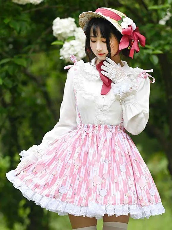 Sweet Lolita SK Overskirt Floral Print Pink Lace Tea Party Daily Casual Lolita Skirts