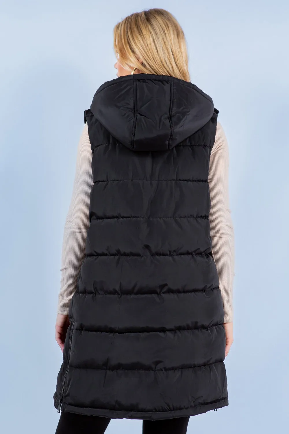 Sweet Look Hooded Long Quilted Vest