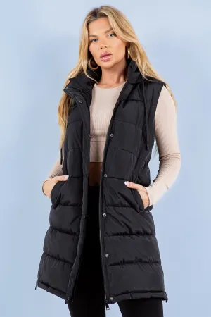 Sweet Look Hooded Long Quilted Vest