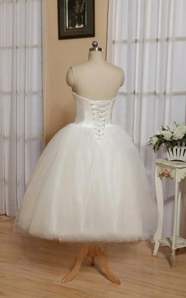 Sweetheart Empire Tea-Length Tulle Wedding Dresses with Lace-Up Back