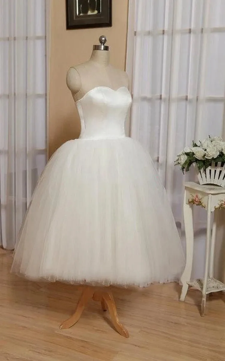 Sweetheart Empire Tea-Length Tulle Wedding Dresses with Lace-Up Back