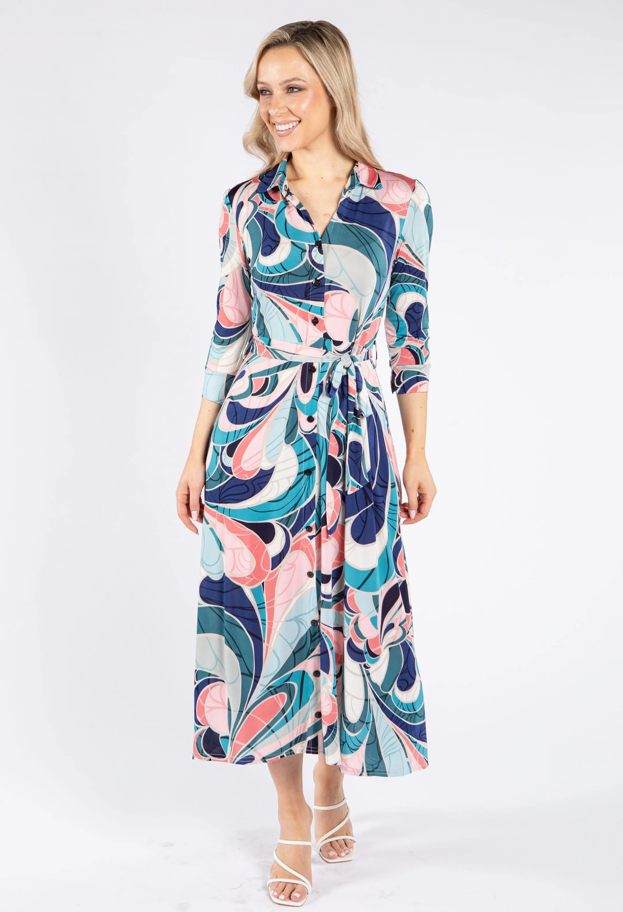 Swirl Print Tie Waist Dress