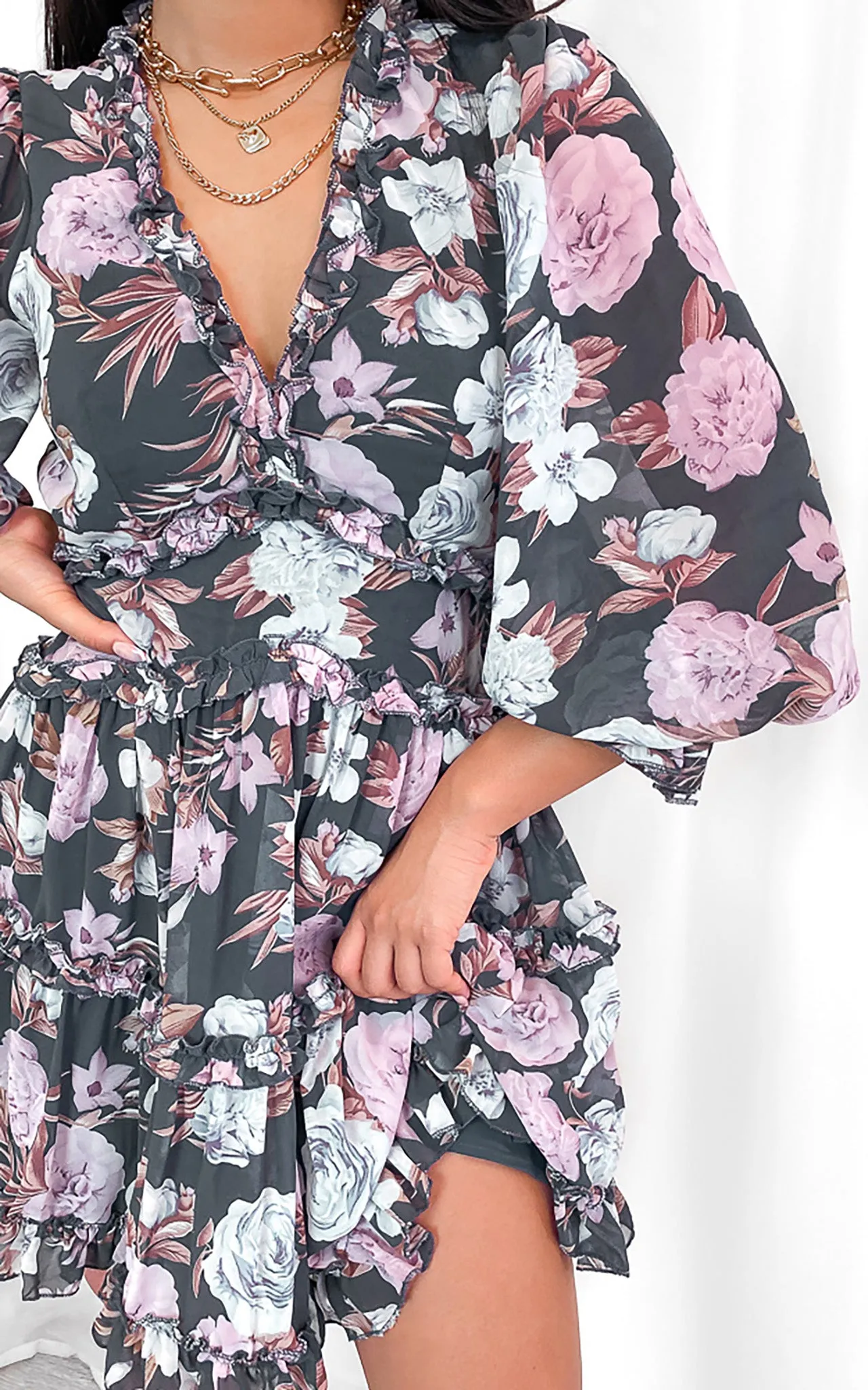 Tea Party Dress - Charcoal Floral