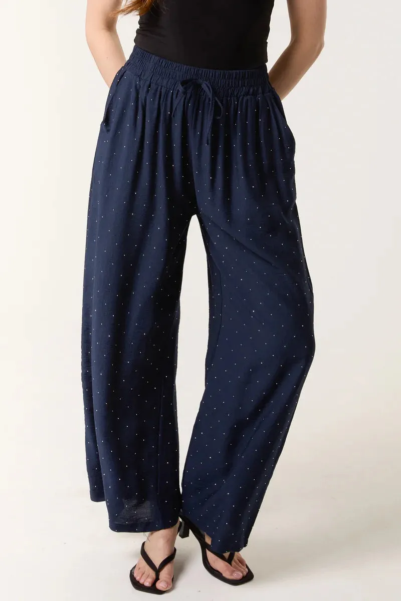 The Yara Diamante Embellished Wide Leg Trousers