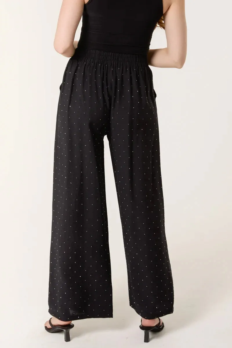 The Yara Diamante Embellished Wide Leg Trousers
