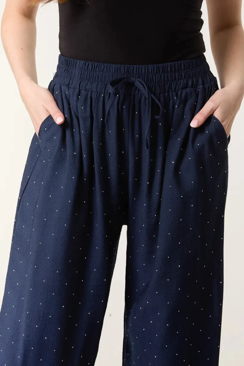 The Yara Diamante Embellished Wide Leg Trousers