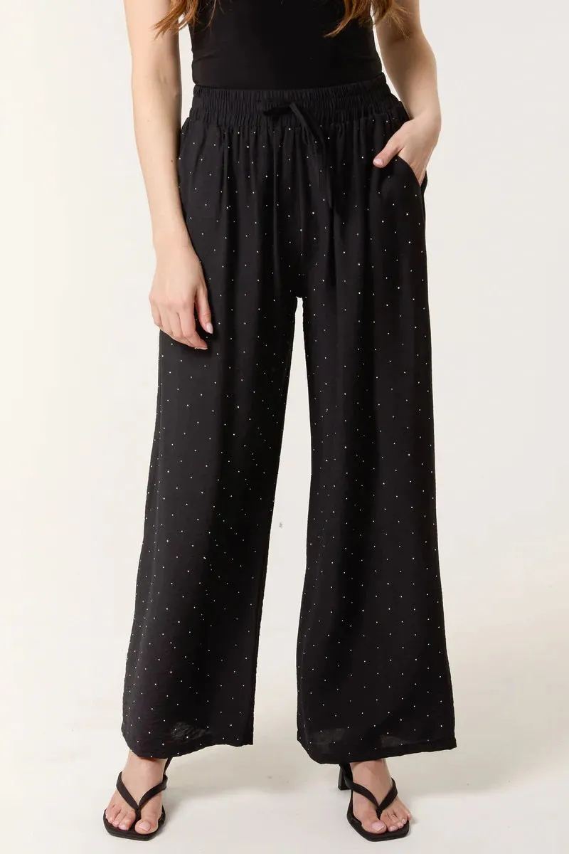 The Yara Diamante Embellished Wide Leg Trousers