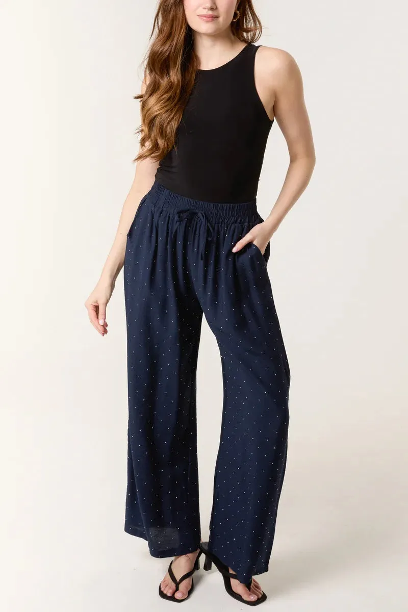The Yara Diamante Embellished Wide Leg Trousers