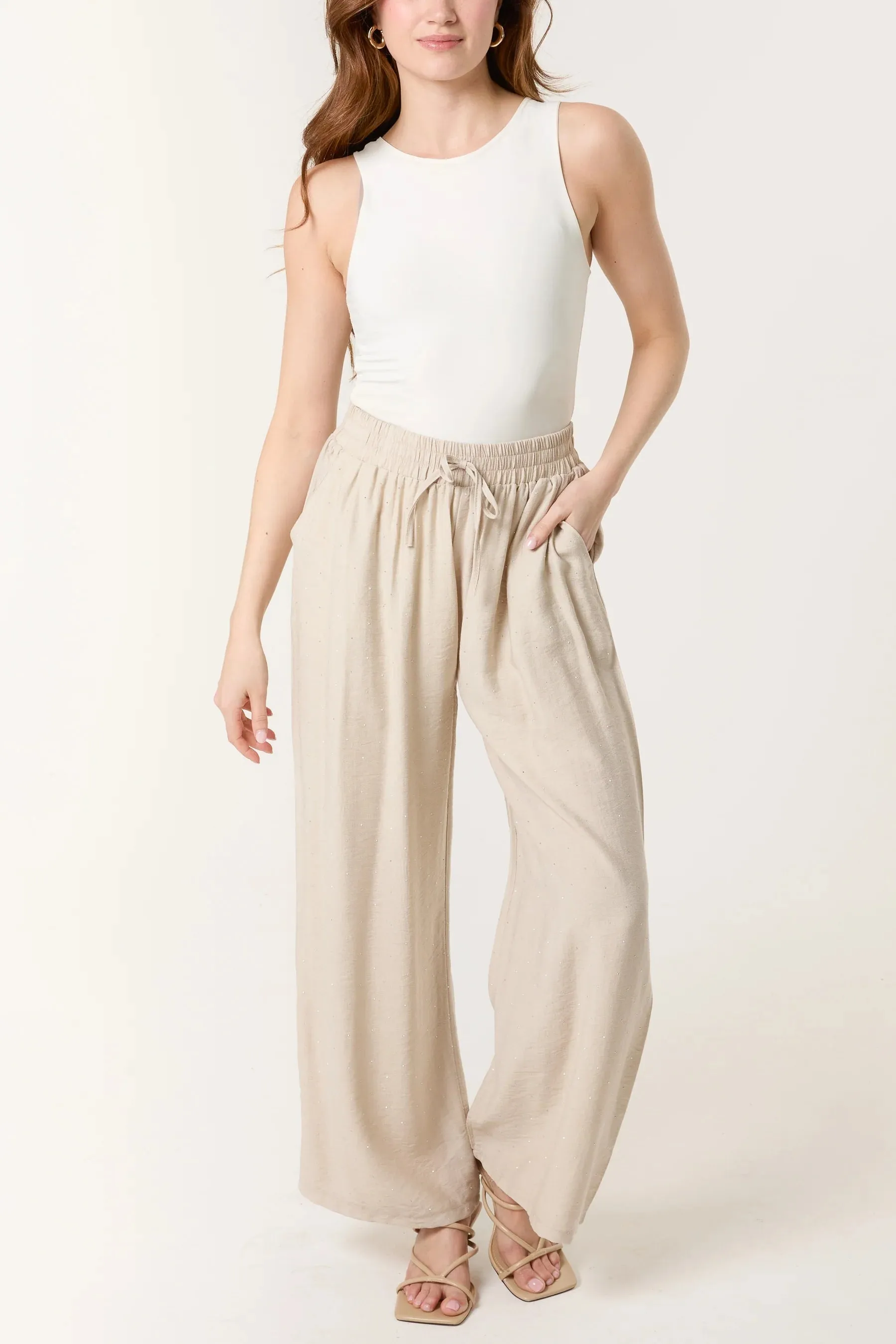 The Yara Diamante Embellished Wide Leg Trousers