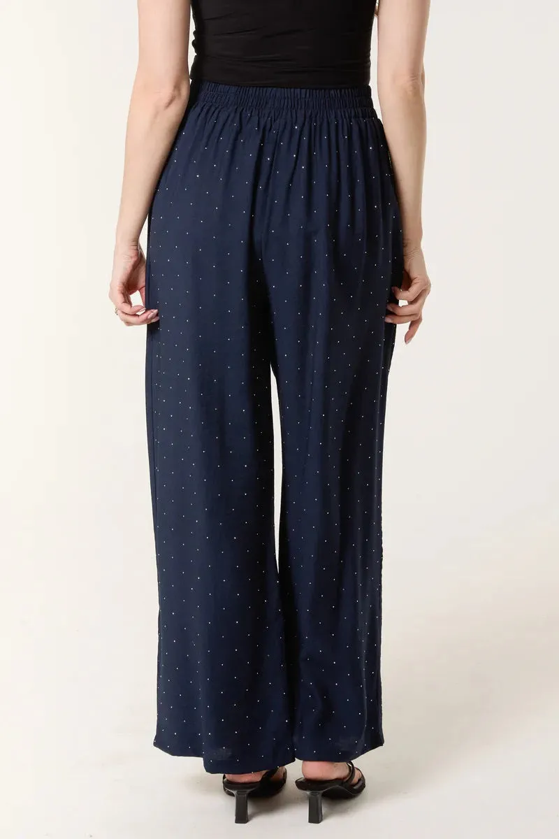 The Yara Diamante Embellished Wide Leg Trousers