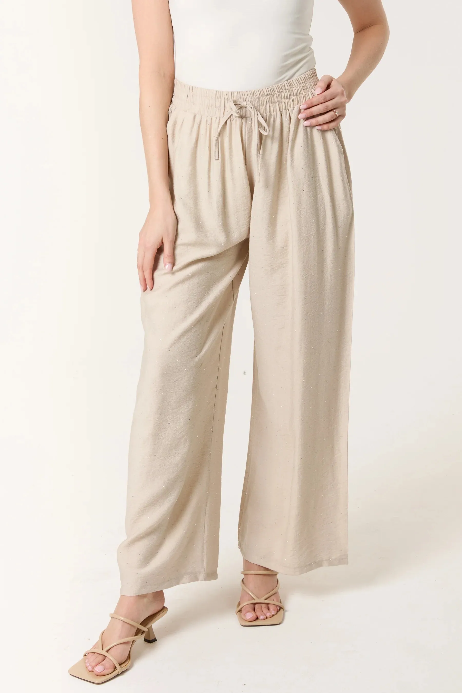 The Yara Diamante Embellished Wide Leg Trousers
