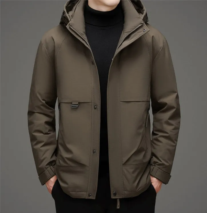Thickened and Waterproof Down Jacket for Men with Zip-up Design