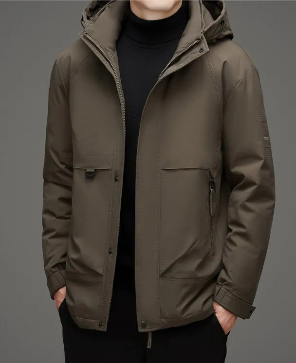 Thickened and Waterproof Down Jacket for Men with Zip-up Design