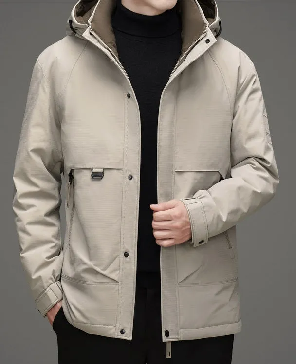 Thickened and Waterproof Down Jacket for Men with Zip-up Design