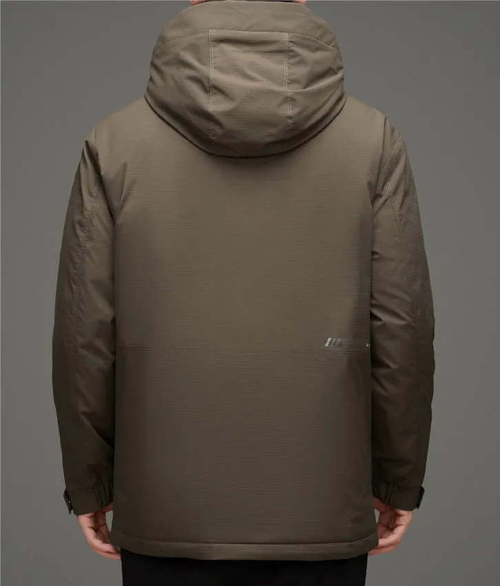 Thickened and Waterproof Down Jacket for Men with Zip-up Design