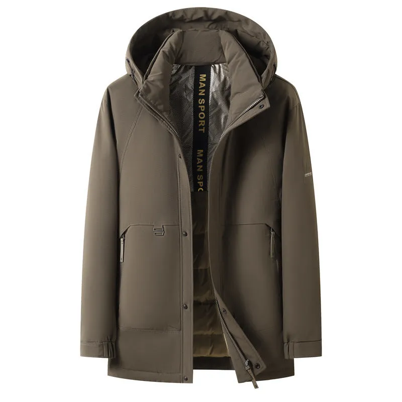 Thickened and Waterproof Down Jacket for Men with Zip-up Design