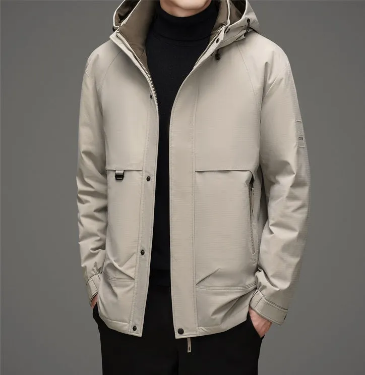 Thickened and Waterproof Down Jacket for Men with Zip-up Design