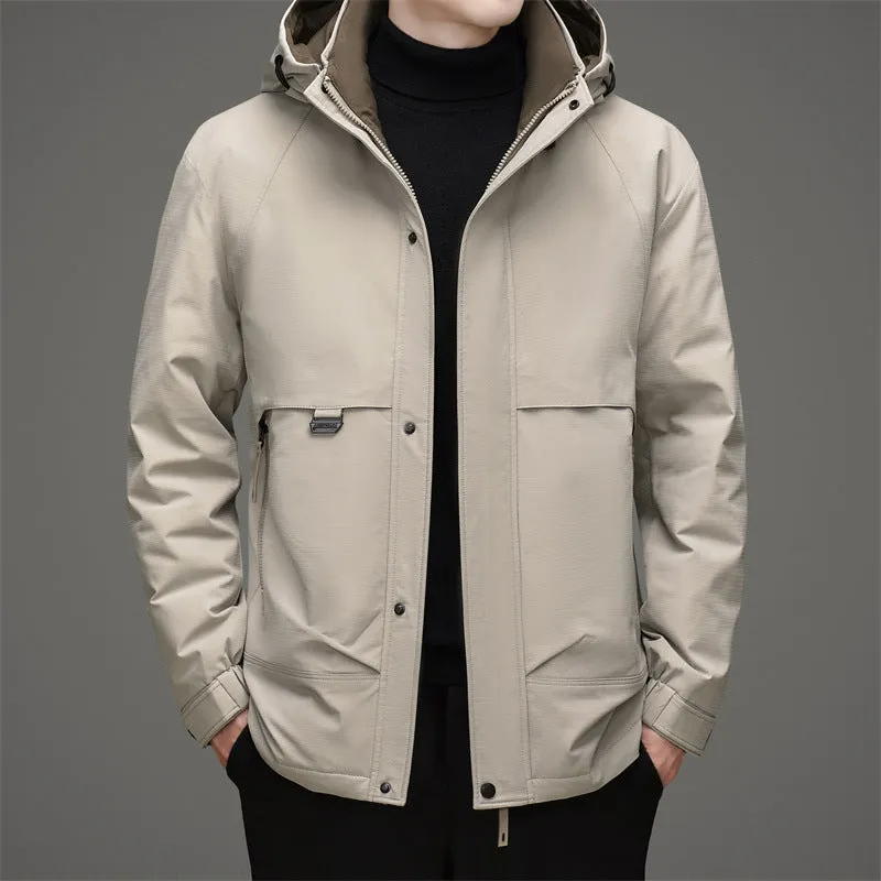 Thickened and Waterproof Down Jacket for Men with Zip-up Design