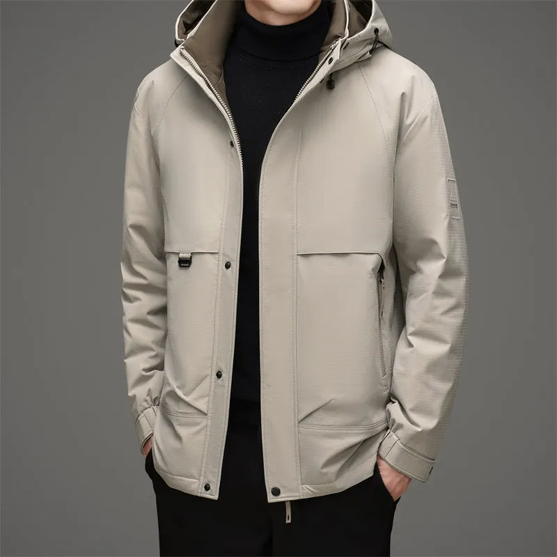 Thickened and Waterproof Down Jacket for Men with Zip-up Design