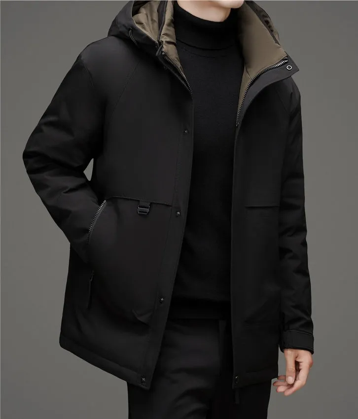 Thickened and Waterproof Down Jacket for Men with Zip-up Design