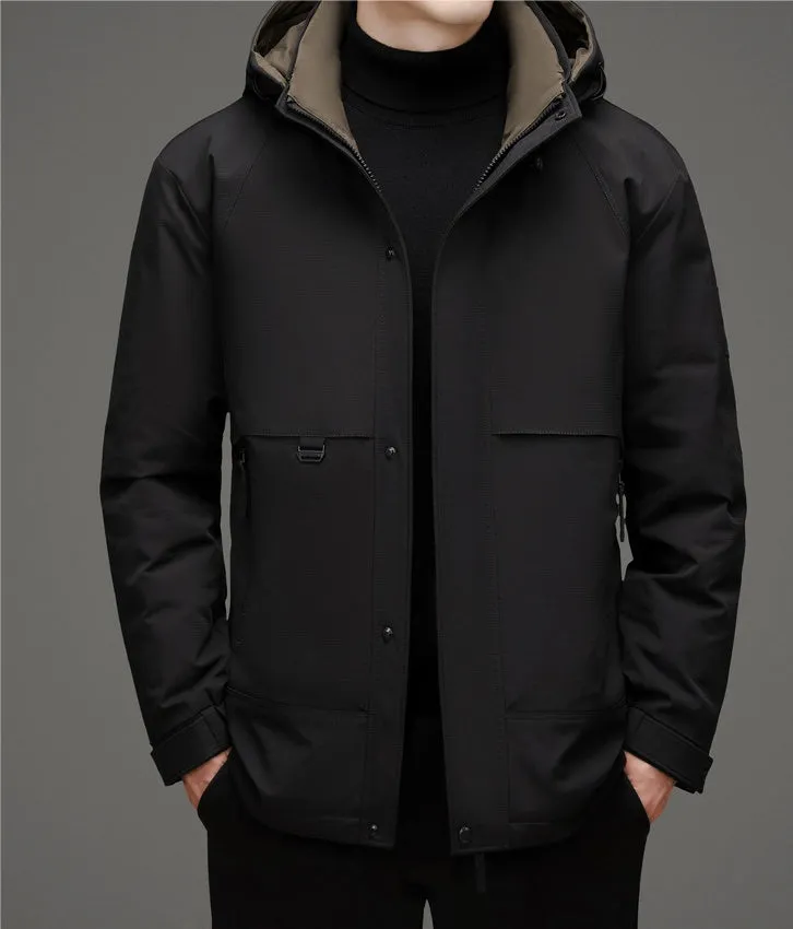 Thickened and Waterproof Down Jacket for Men with Zip-up Design
