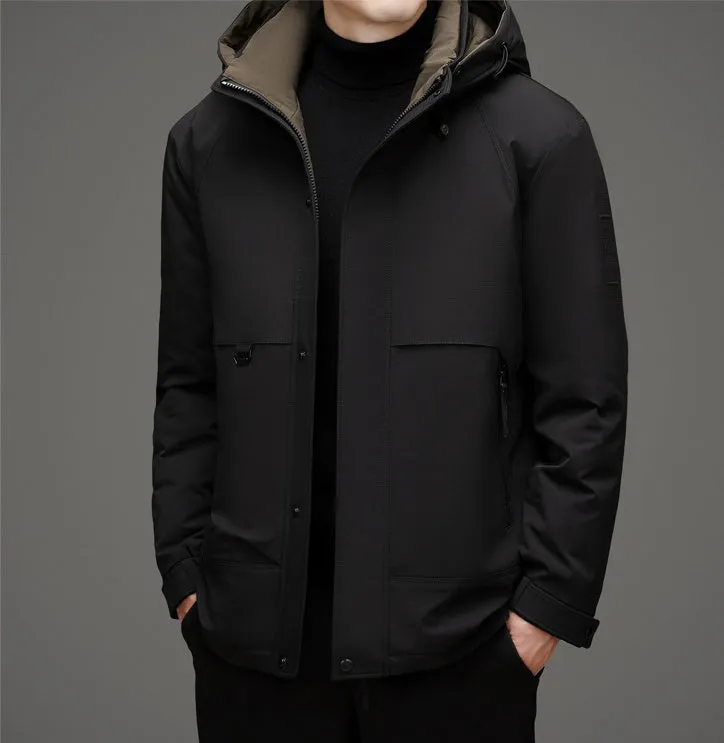 Thickened and Waterproof Down Jacket for Men with Zip-up Design