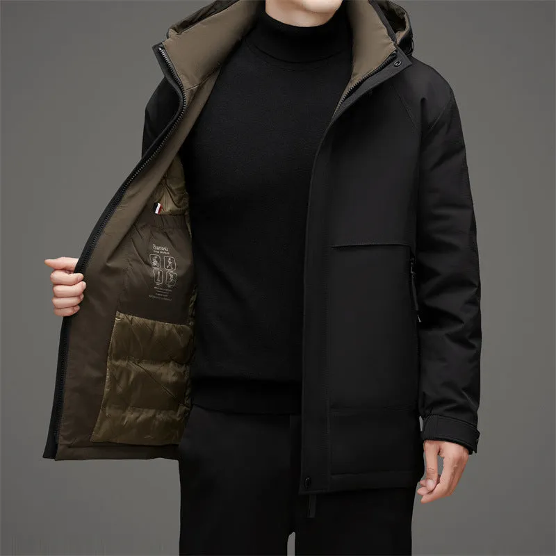 Thickened and Waterproof Down Jacket for Men with Zip-up Design