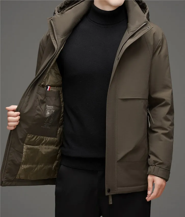 Thickened and Waterproof Down Jacket for Men with Zip-up Design