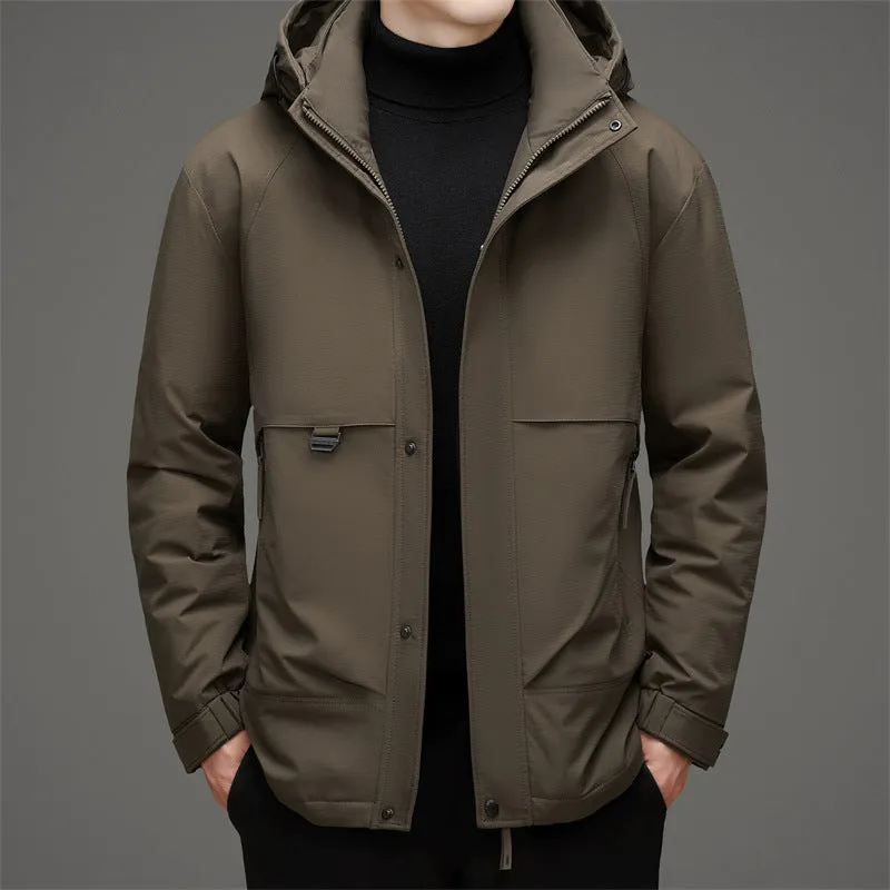 Thickened and Waterproof Down Jacket for Men with Zip-up Design