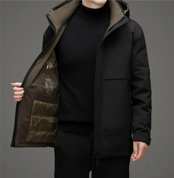 Thickened and Waterproof Down Jacket for Men with Zip-up Design