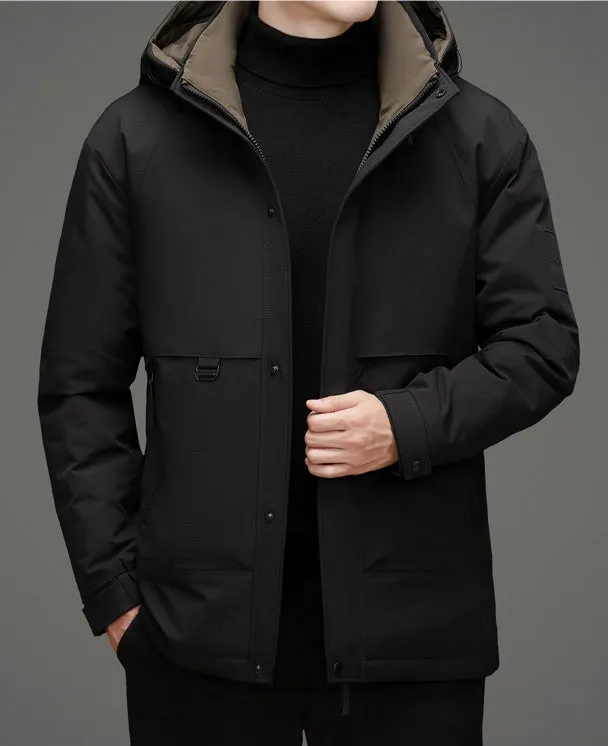 Thickened and Waterproof Down Jacket for Men with Zip-up Design