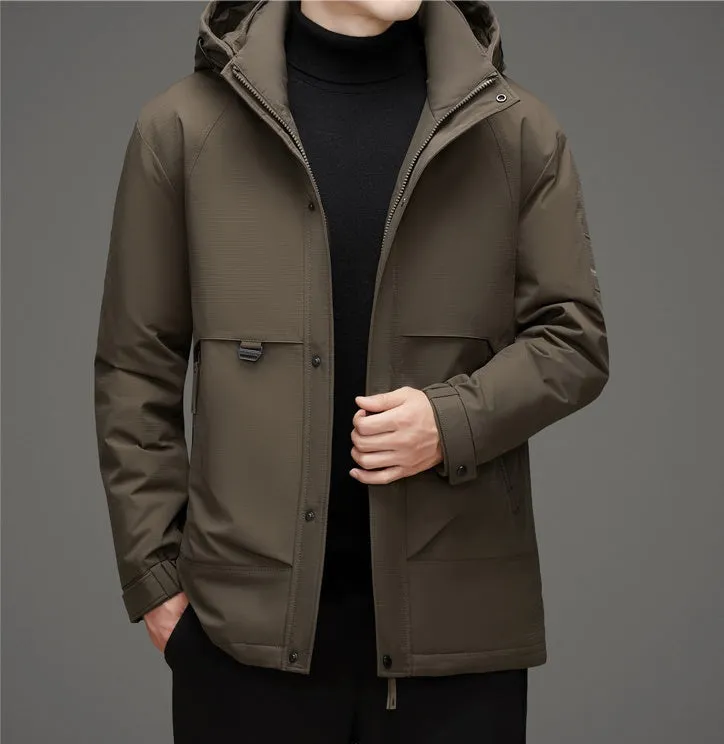 Thickened and Waterproof Down Jacket for Men with Zip-up Design