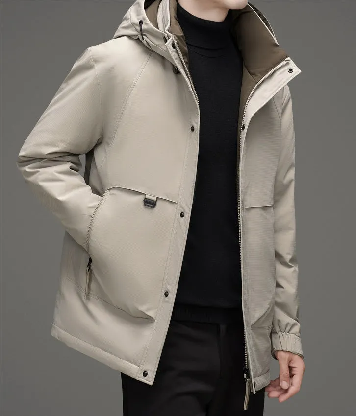 Thickened and Waterproof Down Jacket for Men with Zip-up Design