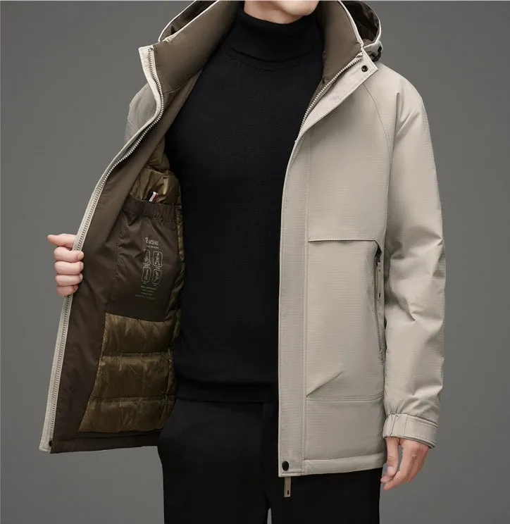 Thickened and Waterproof Down Jacket for Men with Zip-up Design