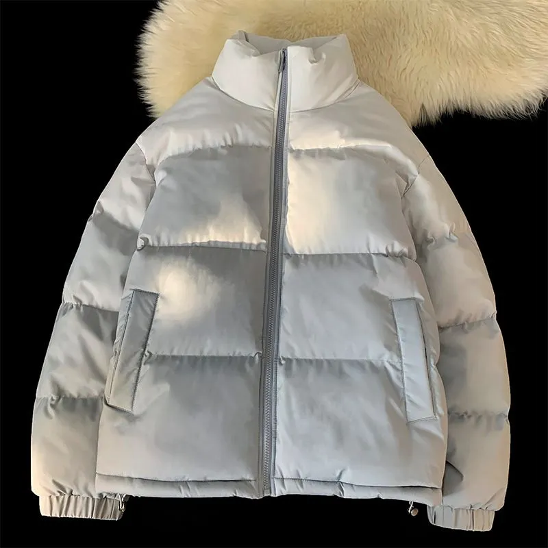 Thickened Windproof Puffer Jacket with Quilted Design and Elastic Band Cuff