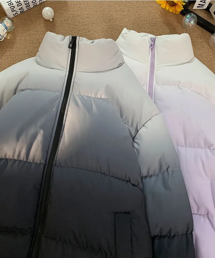 Thickened Windproof Puffer Jacket with Quilted Design and Elastic Band Cuff