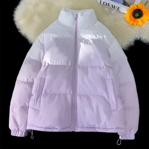 Thickened Windproof Puffer Jacket with Quilted Design and Elastic Band Cuff