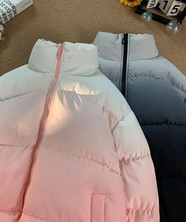 Thickened Windproof Puffer Jacket with Quilted Design and Elastic Band Cuff