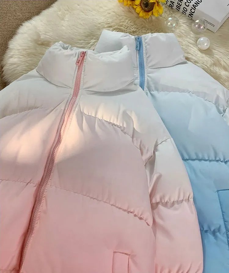 Thickened Windproof Puffer Jacket with Quilted Design and Elastic Band Cuff