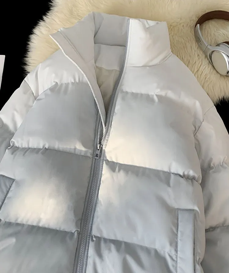 Thickened Windproof Puffer Jacket with Quilted Design and Elastic Band Cuff
