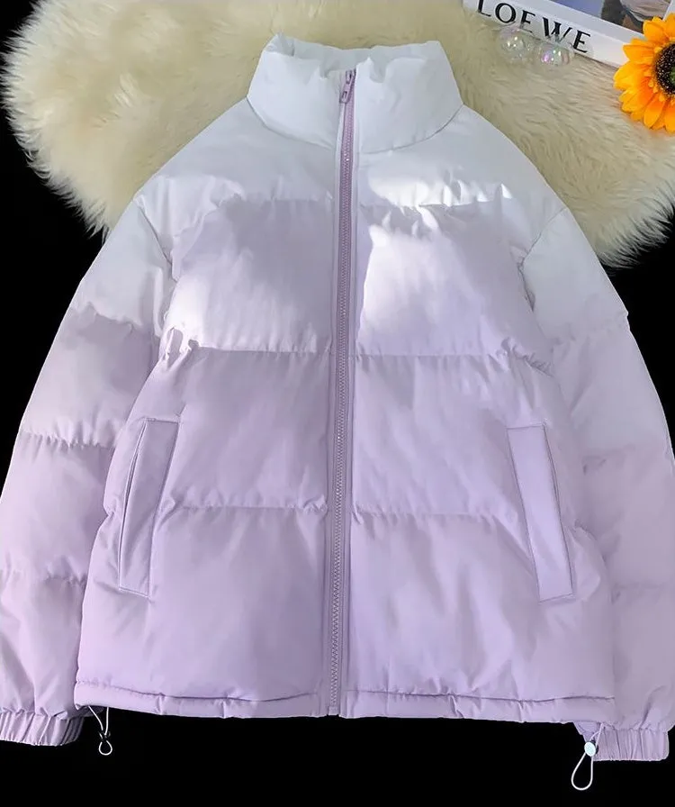 Thickened Windproof Puffer Jacket with Quilted Design and Elastic Band Cuff