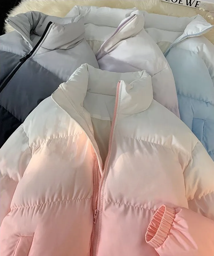 Thickened Windproof Puffer Jacket with Quilted Design and Elastic Band Cuff