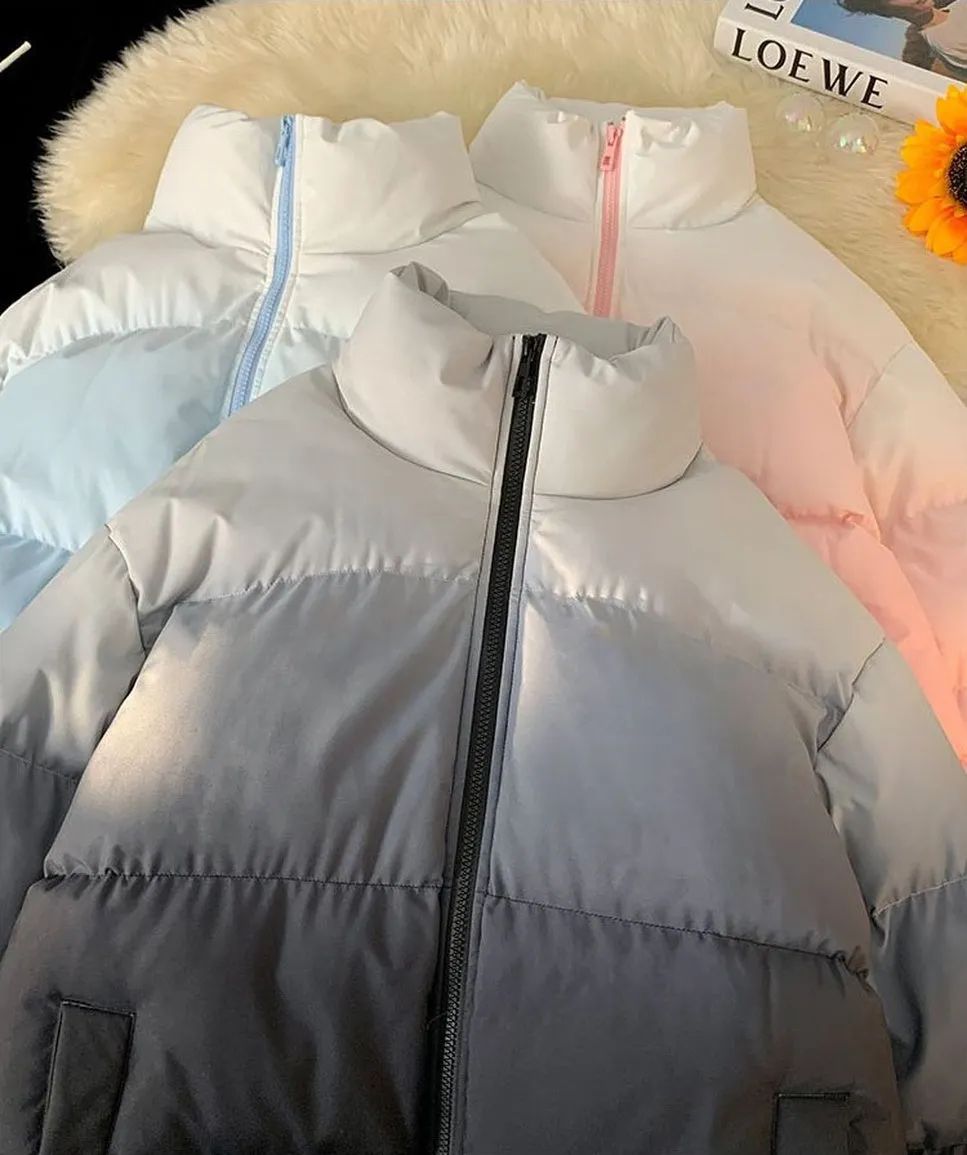 Thickened Windproof Puffer Jacket with Quilted Design and Elastic Band Cuff