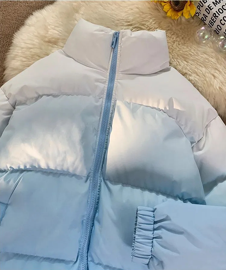 Thickened Windproof Puffer Jacket with Quilted Design and Elastic Band Cuff