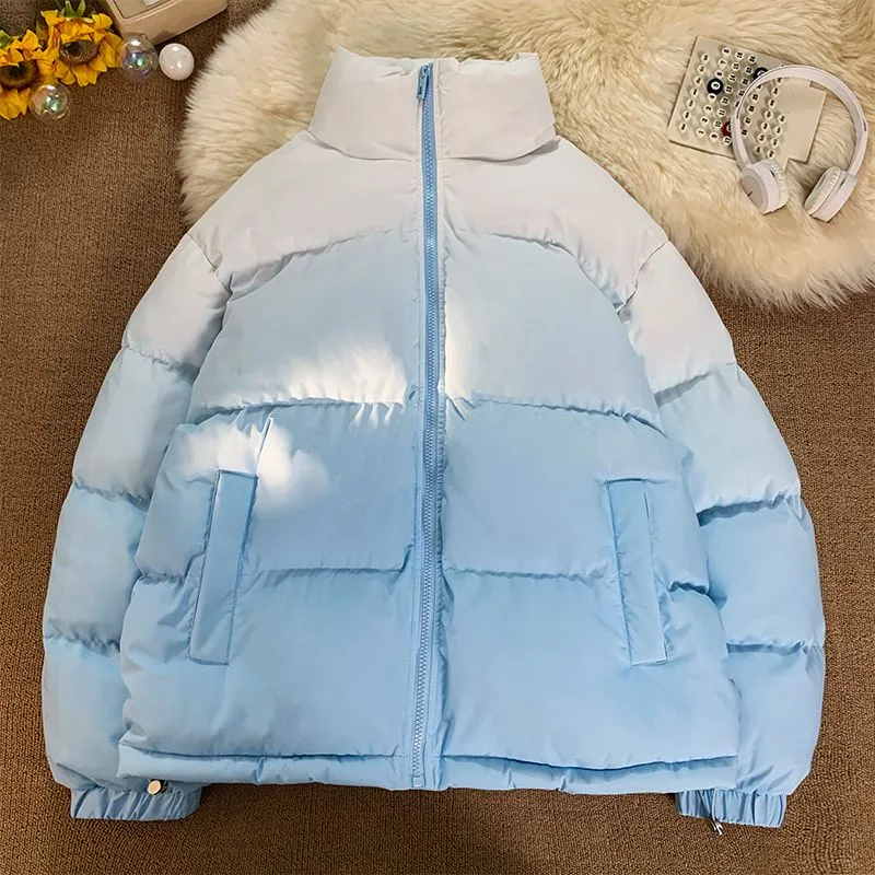 Thickened Windproof Puffer Jacket with Quilted Design and Elastic Band Cuff